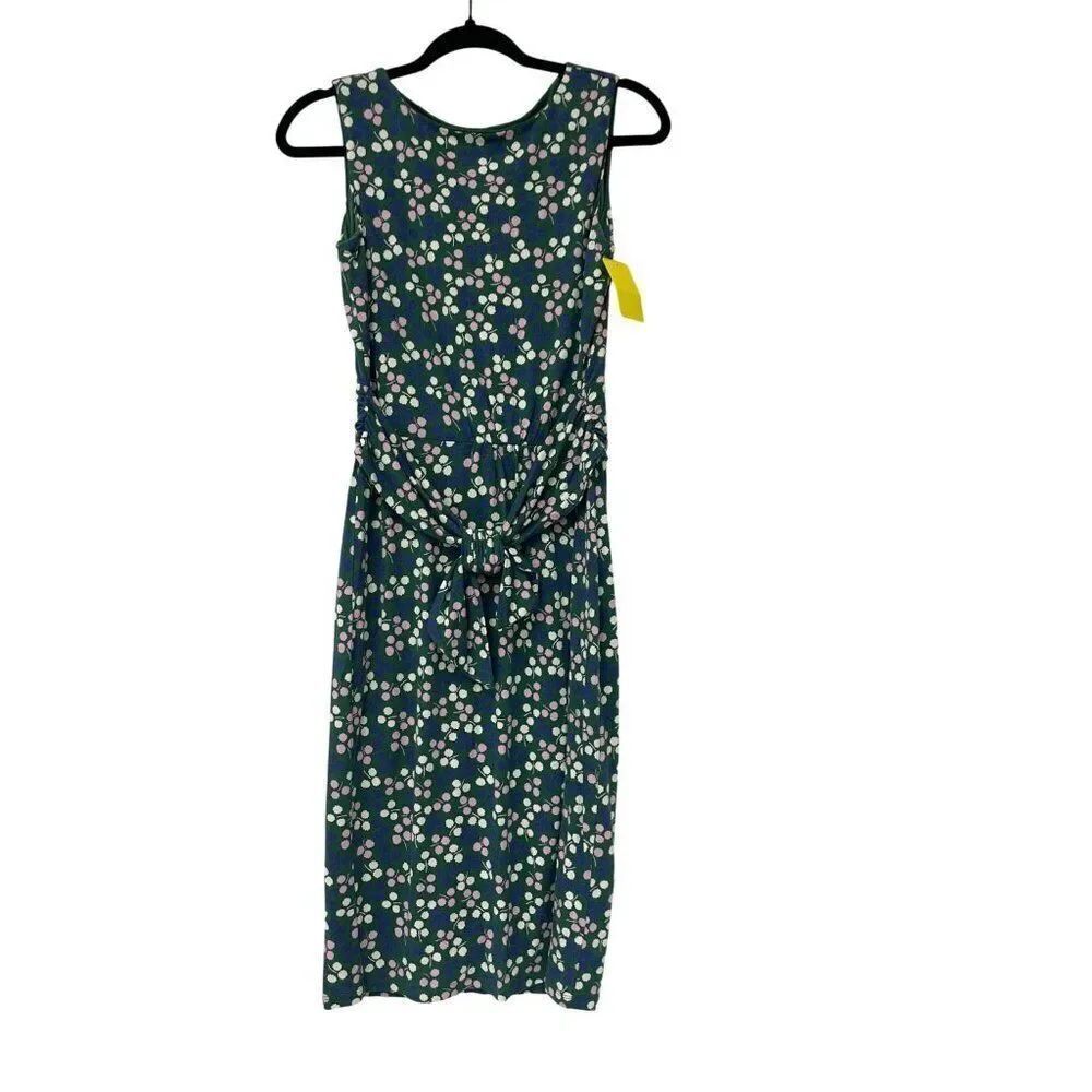 Boden Womens Tie Waist Jersey Dress UK 8 US 4 Green Floral sleeveless J0203 NWoT